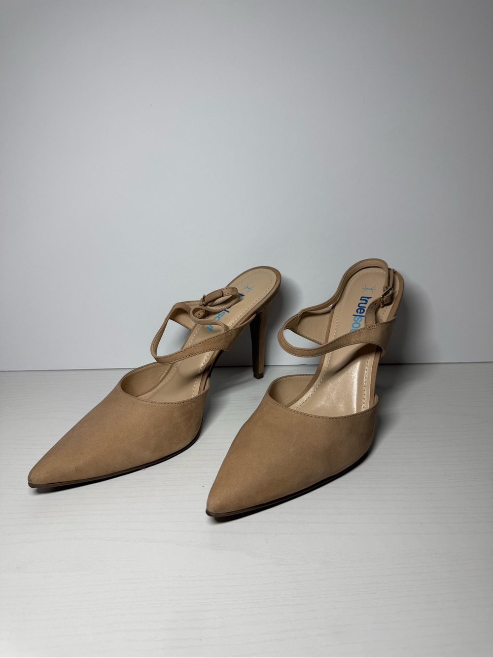 Society Beige Pointed-Toe Slingback Heels